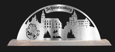 Edelstahl-Schwibbogen 600 x 60 x 235mm - Schwarzenberg mit Holzfuß